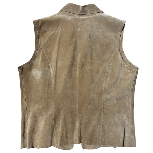 Coldwater Creek TAN 100% leather VEST open front with lace cut outs size L - Picture 2 of 8